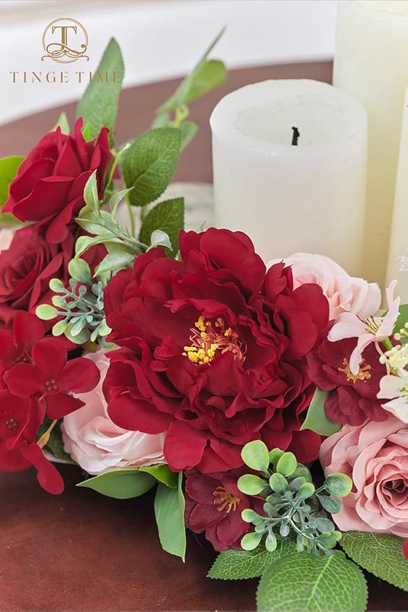 TINGE TIME Fake Flowers Artificial Flowers Peonies Bulbous Chrysanthemum Daisy Hydrangea Sunflower Violets Dahlia Daffodils Epiphyllum Orchid Cherry Blossom Camellia Leyaron (Burgundy)