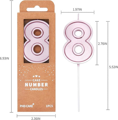 PHD CAKE 2.76 Inch Luxe Rose Gold 8 Number Birthday Candles, Rose Gold Number Candles, Cake Number Candles, Party Celebration