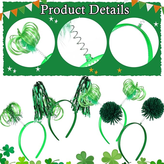 Censen 24 Pcs Pom Pom Headband Tinsel Wrapped Ponytails Head Bopper Costume Headwear Halloween Party Hair Accessories