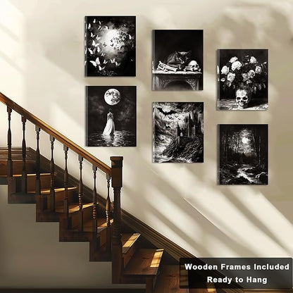 Framed Dark Academia Wall Art, Victorian Gothic Wall Art, Creepy Dark Moody Decor Aesthetic Decor for Bedroom Living Room Gallery Home (Framed, 8x10in, Set of 6, Ready to Hang)