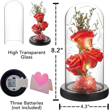 Preserved Flower Gift, Light Up Rose in Glass Dome, Eternal Forever Rose Flower Gifts for Her, Grandma, Mother’s Day, Valentine’s Day, Anniversary, Birthday, Christmas Decorations, Red