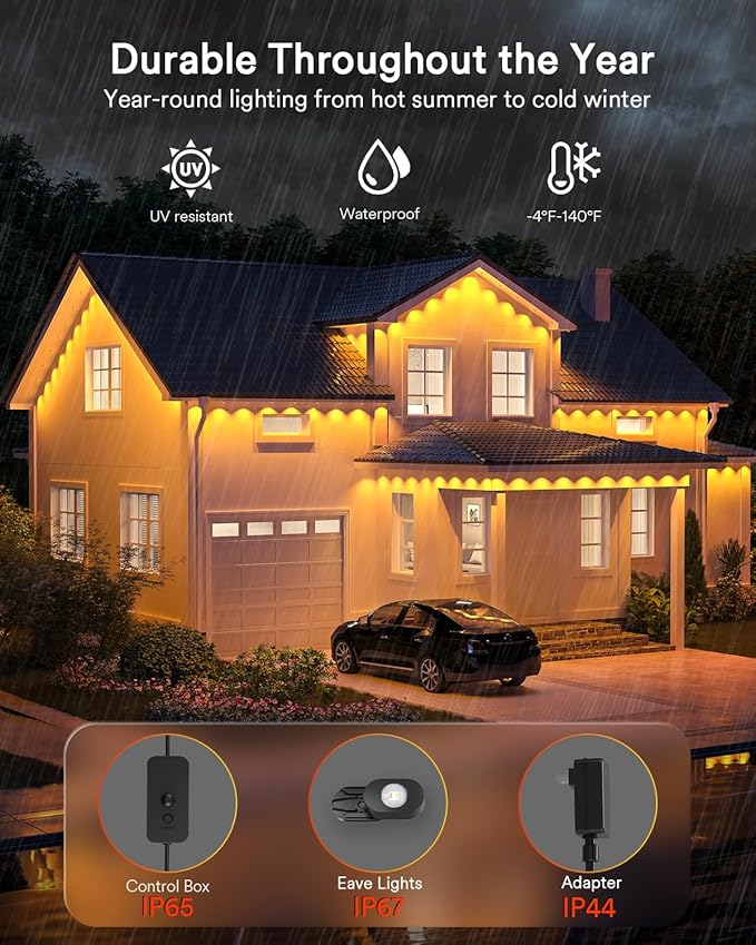 Lumary Smart Permanent Outdoor Lights 2 with Remote & Slide-Base, 100ft with 60 RGBAICW LEDs 3600lm for House Daily & Accent Lighting, 110+ Modes for Christmas Decor, Work with Alexa Google, Black