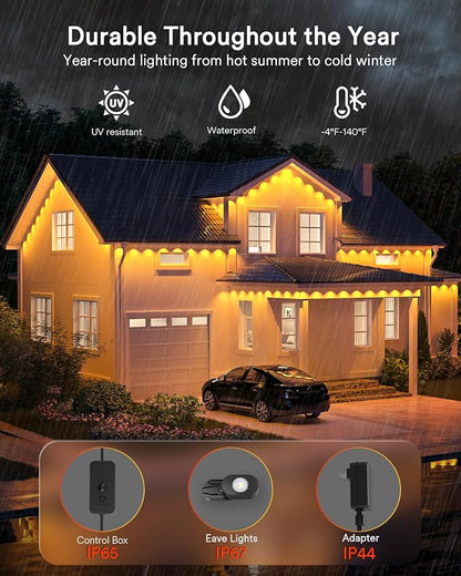 Lumary Smart Permanent Outdoor Lights 2 with Remote & Slide-Base, 100ft with 60 RGBAICW LEDs 3600lm for House Daily & Accent Lighting, 110+ Modes for Christmas Decor, Work with Alexa Google, Black