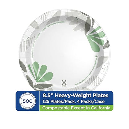 Dixie Ultra 8.5 Inch Heavy-Weight Paper Plates By GP PRO, Pathways Botanical Design, 500 Count (125 Disposable Plates Per Pack, 4 Packs Per Case), SXP9PATH