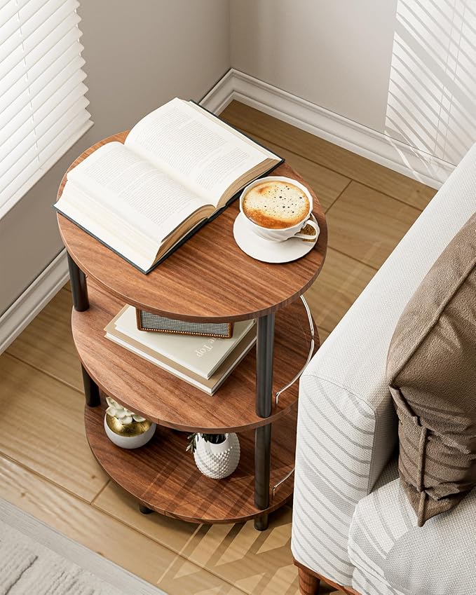 Small Nesting Coffee Table - 3-Tier Oval Accent Table for Small Spaces, Rustic Wood and Metal Couch End Table, Nightstand for Bedroom or End Table Living Room, Easy to Assemble, Rustic Walnut