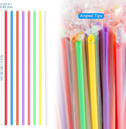 [Individually Wrapped] 100 Pcs 10.2" Extra Long Colorful Disposable Plastic Straws - 0.23" Diameter Bulk Drinking Straws for Party Restaurant 32 Oz Cups Tumblers Coffee Juice