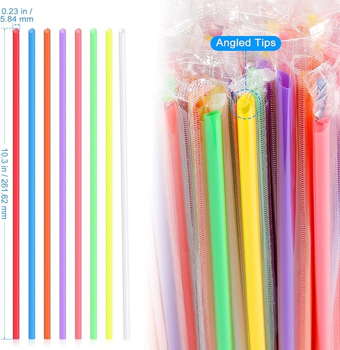 [Individually Wrapped] 1000 Pcs 10.2" Extra Long Colorful Disposable Plastic Straws - 0.23" Diameter Bulk Drinking Straws for Party Restaurant Tumblers Coffee Juice