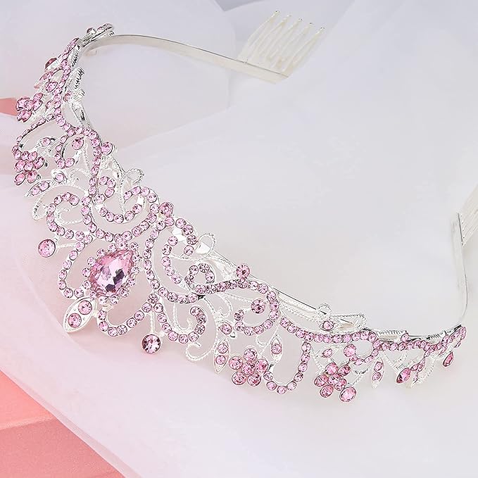 COCIDE Pink Tiara and Crowns for Girls Crystal Headband Princess Rhinestone Crown with Combs Bride Headbands Bridal Wedding Prom Birthday Party Hair Accessories Jewelry for Women and Girls (5 PINK)