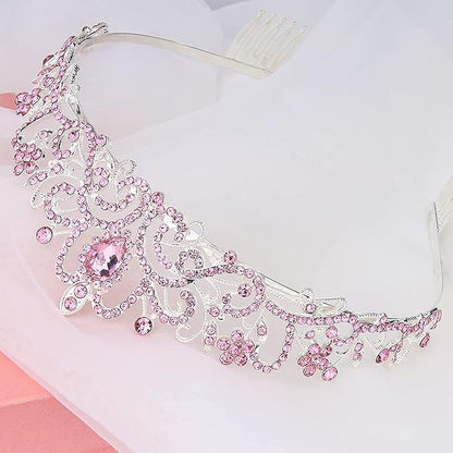 COCIDE Pink Tiara and Crowns for Girls Crystal Headband Princess Rhinestone Crown with Combs Bride Headbands Bridal Wedding Prom Birthday Party Hair Accessories Jewelry for Women and Girls (5 PINK)