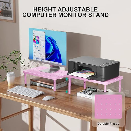 WALI Computer Monitor Stand for Desk, Adjustable Laptop Riser, Desk Monitor Stand Underneath Storage for Office, Home, School Supplies (PTT001-P), 1 Pack, Pink