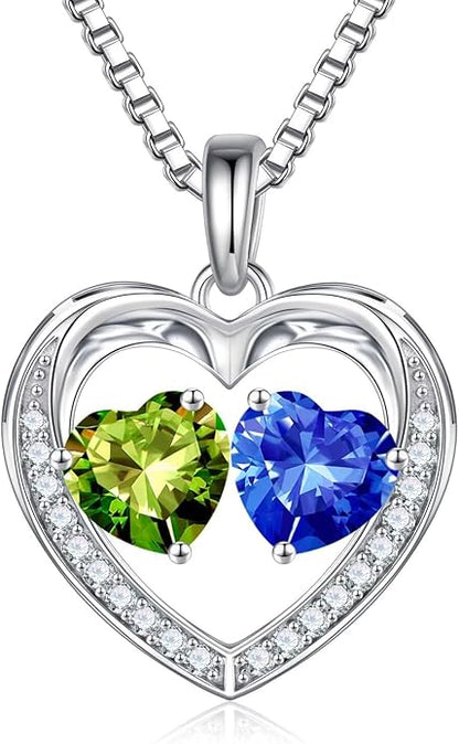 Iefil Christmas Gifts for Women Wife - 925 Sterling Silver Heart Birthstone Necklace, Anniversary Birthday Gifts for Women Wife Girlfriend Mom, Birthstone Jewelry Gift for Her