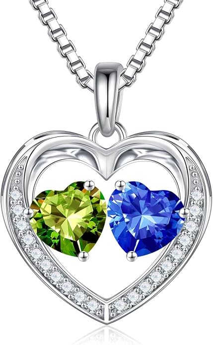 Iefil Christmas Gifts for Women Wife - 925 Sterling Silver Heart Birthstone Necklace, Anniversary Birthday Gifts for Women Wife Girlfriend Mom, Birthstone Jewelry Gift for Her