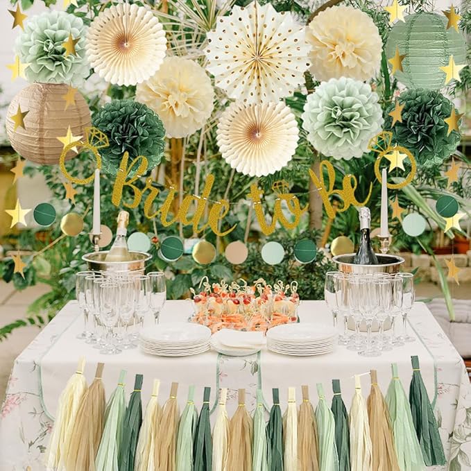 Bridal Shower Decorations Sage Green Bachelorette Party Decorations Bride To Be Banner Olive Sage Green Paper Pom Poms Paper Tassel Garlands Wedding Shower Party Decor