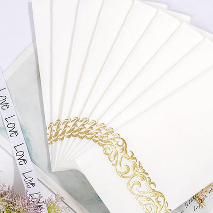 50PCS Gold Napkins Disposable - White and Gold Paper Napkins - Cloth-Like Feel Dinner Paper - Elegant Heavy Duty Hand Towels for Bathroom Thanksgiving Party Bridal Decorative Reception