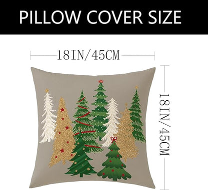 Christmas Pillow Covers 18x18 Inch Set of 2 Gray Decorative Christmas Tree Throw Pillows Linen Winter Holiday Decor for Home Sofa Couch Bed Chair