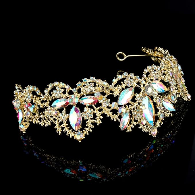 Gold Tiaras for Women Crystal Queen Crowns for Women Princess Tiara for Girls Rhinestones Hair Accessories for Halloween Costume Cosplay Birthday Party Prom Wedding Bride Bridal