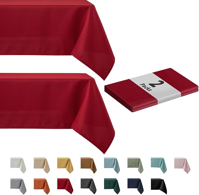 maxmill 2 Pack Rectangle 52 x 70 Inch Red Textured Christmas Tablecloth Spillproof Wrinkle Free Table Cloth for Kitchen Dining Decoration, Fabric Table Cover for Parties Outdoor and Indoor Use