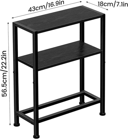 Narrow Side Table Set of 2 for Small Space, 2-Tier Small End Table with Shelf Holder, Slim Nightstand, Skinny Snack Couch Table in Living Room, Bedroom, Study, Kitchen and Balcony (Black)
