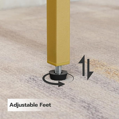 HOOBRO Tall Side Table, Industrial End Telephone Table with Adjustable Mesh Shelves, Small Tall Night Stand for Living Room, Bedroom, Entryway, Office, White and Gold DW03DH01