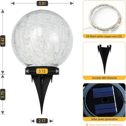 HOTEAGLE Solar Globe Lights Outdoor Waterproof-Large 2-Pack Solar Balls Garden-Cracked Glass Ball Solar Lights Outdoor-Solar Orbs Outside Decor Garden Patio & Lawn Backyard Decor
