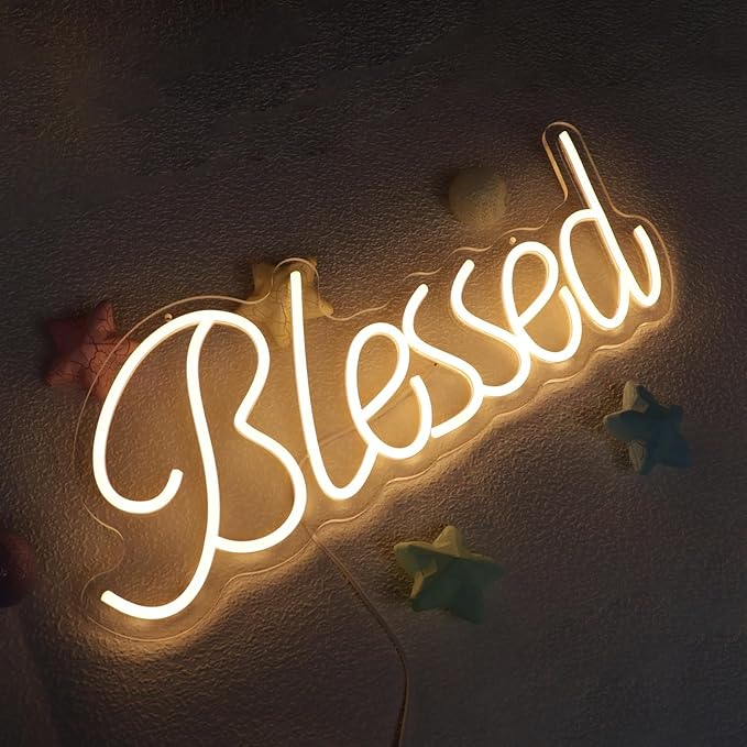 Blessed Neon Sign for Wall Decor Led Neon Lights for Teen Bedroom Decor Art Light Up Sign LED Neon Signs for All Party Reunion Wall Room Decoration 21.7x8.3 Inch (warm white)