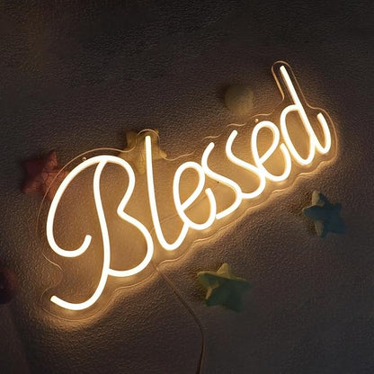 Blessed Neon Sign for Wall Decor Led Neon Lights for Teen Bedroom Decor Art Light Up Sign LED Neon Signs for All Party Reunion Wall Room Decoration 21.7x8.3 Inch (warm white)