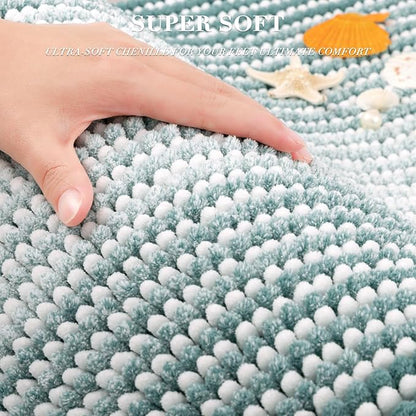 BSICPRO Bathroom Rugs and Mats Sets, 2 Piece Thick Absorbent Chenille Non Slip, Soft Shaggy Floor Mats, Machine Washable (Sea Green, 20" x 47" Plus 16" x 24")