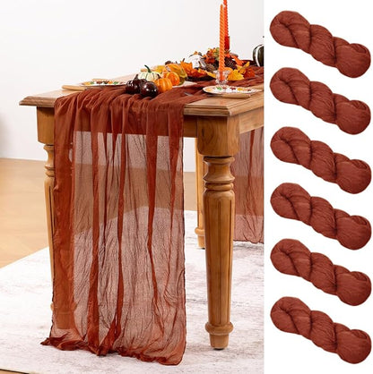 Terracotta Cheesecloth Table Runner Burnt Orange 6 Pack Christmas Table Runners 120 Inches Rust Cheese Cloth Table Decor for Xmas Holiday Season Parties Wedding Bridal Baby Shower Party