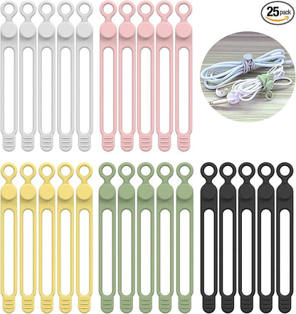 [25Park]UMUST Silicone Cable Ties,Reusable Cable Management Organizer,Cable Straps,Cord Ties,Multipurpose Elastic Cord Organizer for Bundling and Fastening Cable Cords Wires(Multi -colored)