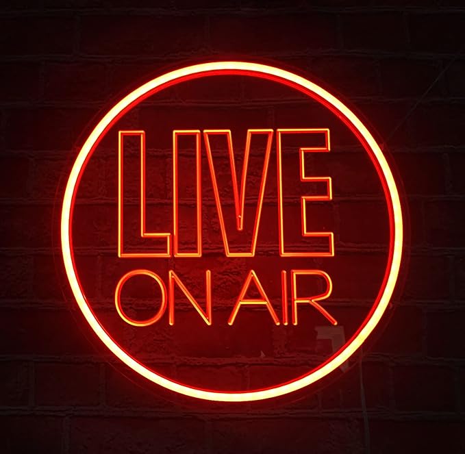 Neon Light Sign, USB Powered Live On Air LED Wall Art, Dimmable Round Sign, Red, Home Decoration, Silicone, 12 inch
