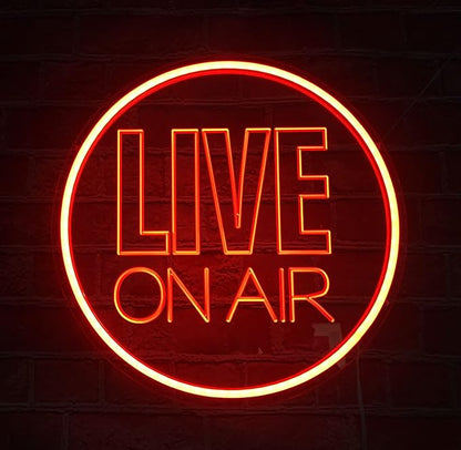 Neon Light Sign, USB Powered Live On Air LED Wall Art, Dimmable Round Sign, Red, Home Decoration, Silicone, 12 inch