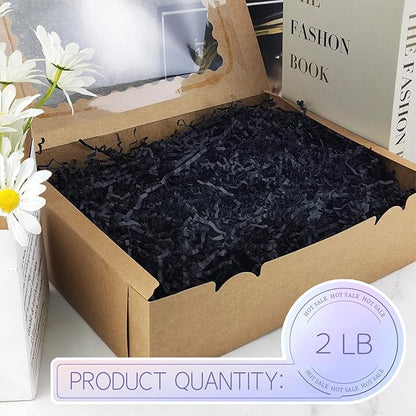 Lechay Crinkle Cut Paper Shred Filler, Box Filler Shredded Paper for Baskets Stuffing for Mother's Day Graduation Birthday Halloween (black)