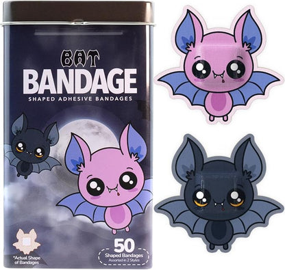 BioSwiss Kids Bandages, Halloween Bat Shaped Self Adhesive Bandage Set, Latex Free, Sterile Wound Care, 50 Count