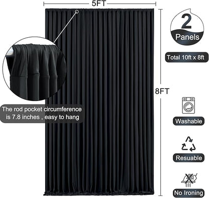 Black Backdrop Curtain for Parties Wrinkle Free Black Photo Curtains Backdrop Drapes Fabric Decoration for Birthday Party Wedding 5ft x 8ft,2 Panels