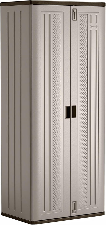 Suncast Tall Storage Cabinet, Platinum Resin Garage Storage Cabinet with Doors & Shelves, Plastic, Lockable, Freestanding Utility Closet for Tools & Supplies, Made in USA