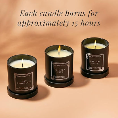 Air Esscentials Holiday Candle Set - Luxurious Winter Scented Candles | Winter Pine, Holiday Spice & Hot Chocolate | Hand-Poured in The USA | 15 Hour Burn Time per Candle | 5 oz (3 Pack)
