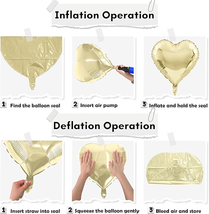 Gold White Foil Heart Balloons, 18 Inch 10 Pcs Pastel Yellow White Mylar Heart Shape Balloons Large Light Yellow and White Heart Balloons for Birthday Wedding Graduation Baby Party Valentines