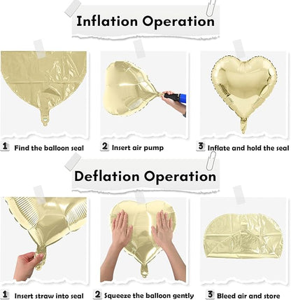Gold White Foil Heart Balloons, 18 Inch 10 Pcs Pastel Yellow White Mylar Heart Shape Balloons Large Light Yellow and White Heart Balloons for Birthday Wedding Graduation Baby Party Valentines