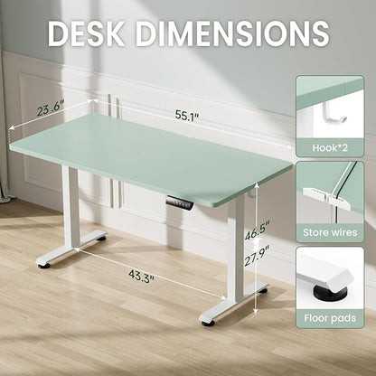 Veken 55 Inch Large Electric Standing Desk, 4 Memory Heights Adjustable,Sit to Stand Up, Work Home Office Computer Table for Study, Walking Pad, Writing, and Games, Wooden Desktop Desks, Green