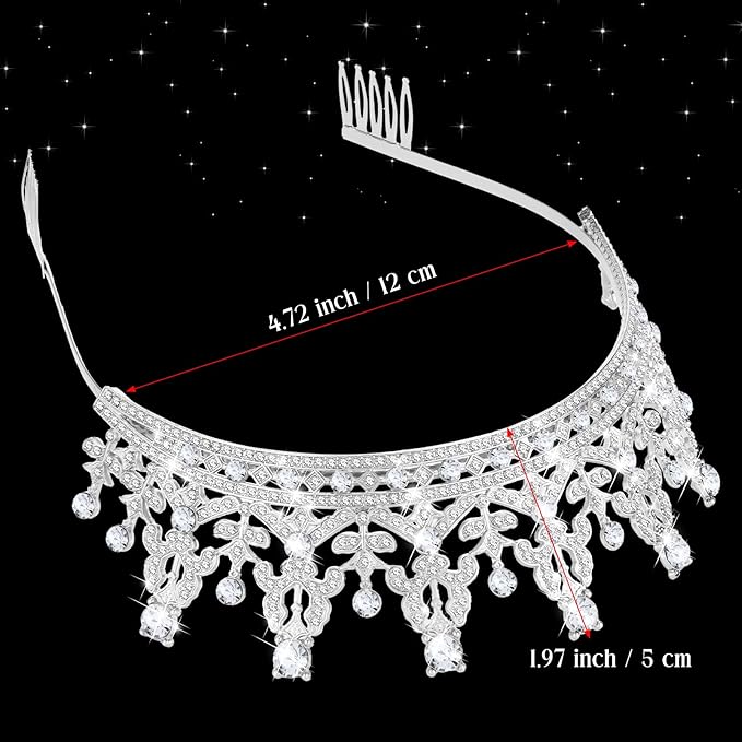 10 Pieces Crown Tiara for Women Crystal Headband with Comb Princess Rhinestone Queen Crown Bridal Hair Accessories Jewelry for Women Prom Birthday Party Wedding Gifts(Silver)