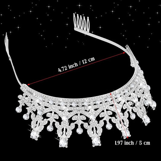10 Pieces Crown Tiara for Women Crystal Headband with Comb Princess Rhinestone Queen Crown Bridal Hair Accessories Jewelry for Women Prom Birthday Party Wedding Gifts(Silver)