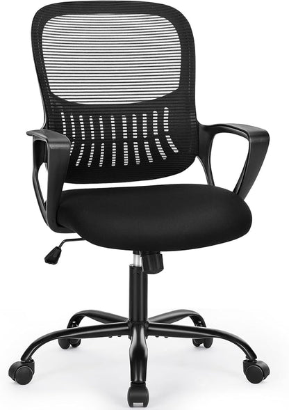 Sweetcrispy Ergonomic Mid-Back Mesh Home Office Desk Chair with Wheels, Lumbar Support, and Comfortable Armrests for Home, Bedroom, Study, Office