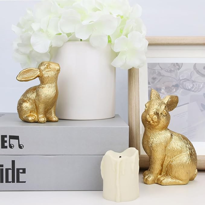 MAIBAOTA Golden Polyresin Bunny Decor Easter Decoration for Home Spring Decoration for Home Table Decor Rabbit Figurines