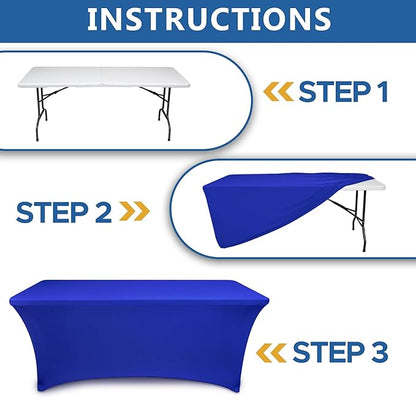 Table Cover for 6 Foot Rectangle Tables-6 Pack Royal Blue Fitted Stretch Tablecloth-Spandex 6ft Folding Tablecloths for Party, Vendor Booth Display, Banquet Buffet Event, Craft Trade Show