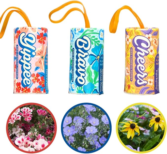 Modern Sprout Seed Confetti Poppers with Flower Seeds - Party Favors for Outdoor Weddings, Birthday, Event & Parties - Plantable Seed Paper - Non-Toxic, Plastic-Free - Pollinator Friendly - Pack of 12