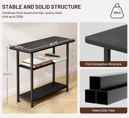 SLEEPING LAMB Side Table for Living Room, 3-Tier End Table for Small Space with Wide Storage Tabletop, Classic Black Narrow Nightstand for Bedroom, Sofa Couch