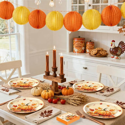 100Pcs Thanksgiving Oval Paper Plates and Napkins Set,10" x 12" Large Disposable Plates for Thanksgiving Party