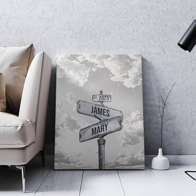 GABITA Personalized Crossroads Street Sign Wall Art for Couples, Anniversary Canvas for Couple, Gift for Valentines Day, Girlfriend Boyfriends Gifts, Custom Poster for Wife and Husband