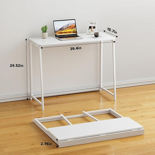 WOHOMO Folding Desk, Small Writing Desk 39.4", Space-Saving Foldable Laptop Table Writing Workstation for Home Office, Easy Assembly, White