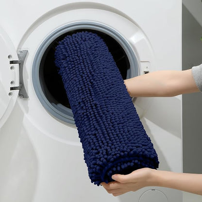 HOMEIDEAS 3 Pieces Bathroom Rugs, Extra Large Ultra Soft Non Slip Absorbent Chenille Toilet Bath Mat Set (Navy Blue)